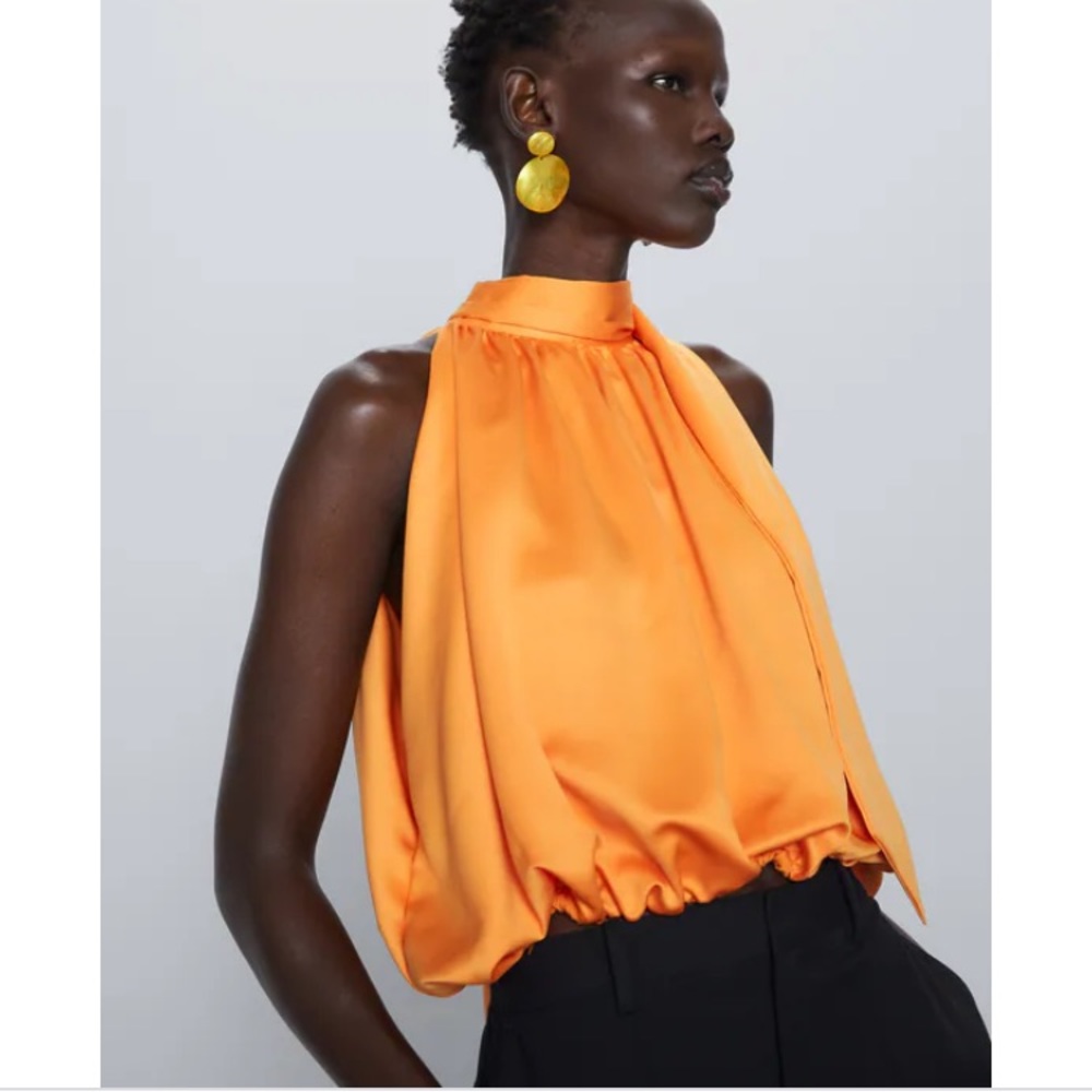 ❌SOLD❌ Zara Satin Neck Bow Tie Blouse
